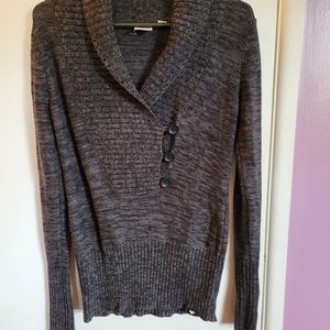 ROXY WOMENS PULLOVER COLLARED  SWEATER, sz M ribbed hem/cuffs gray/blk